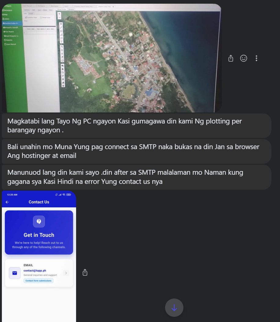 Chat screenshot of the client's setup and instructions.