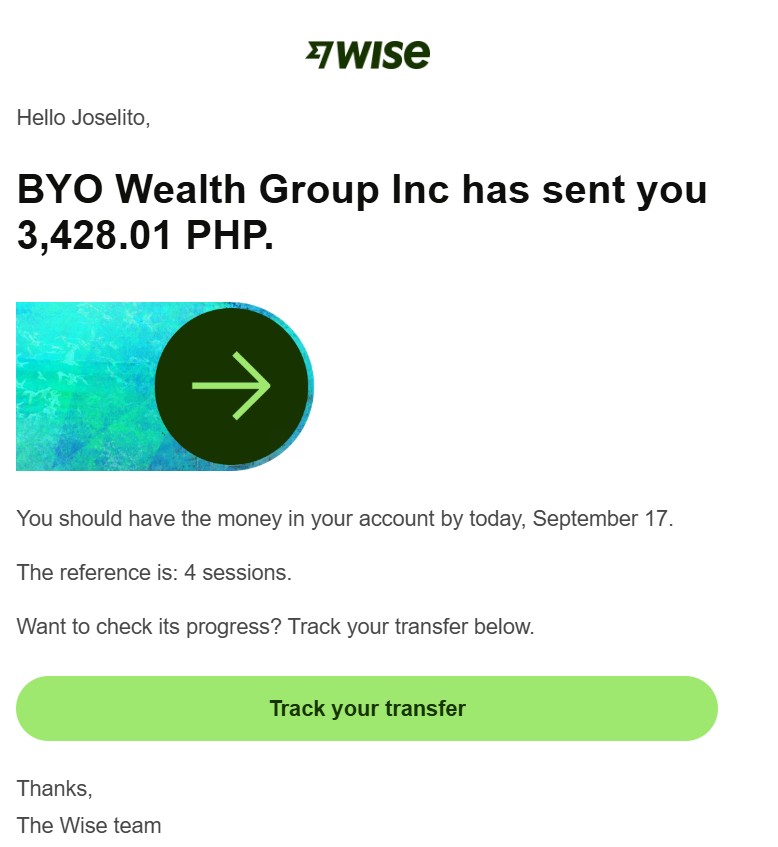 Wise payment notification for tutoring sessions