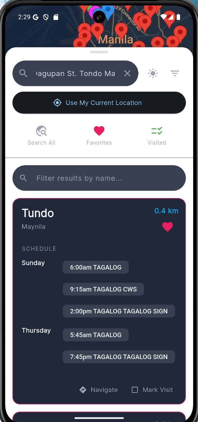 Dark mode view of search results